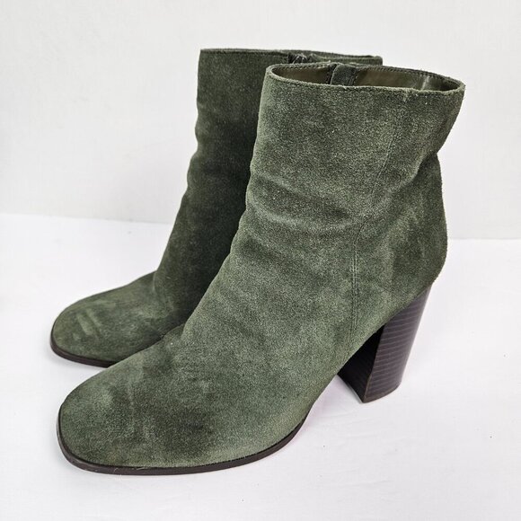 Nordstrom Rack Harper Lea Olive Green Suede Stacked Heel Square Toe Ankle Boot - Picture 5 of 11